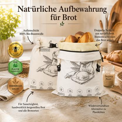 Wiederverwendbare Bienenwachs-Brottasche mit Druckknopf und Reißverschluss