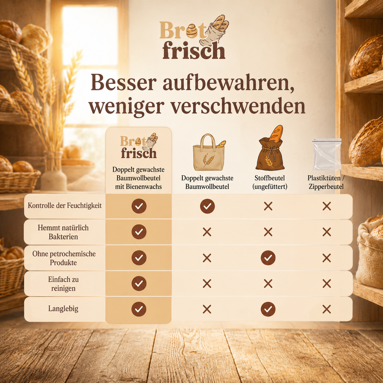 Wiederverwendbare Bienenwachs-Brottasche mit Druckknopf