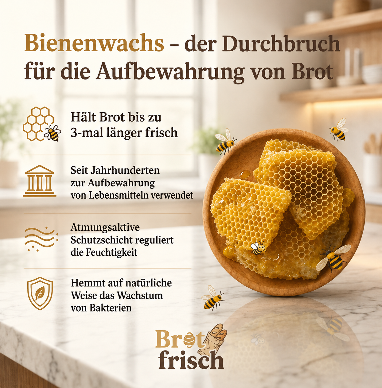 Wiederverwendbare Bienenwachs-Brottasche mit Druckknopf